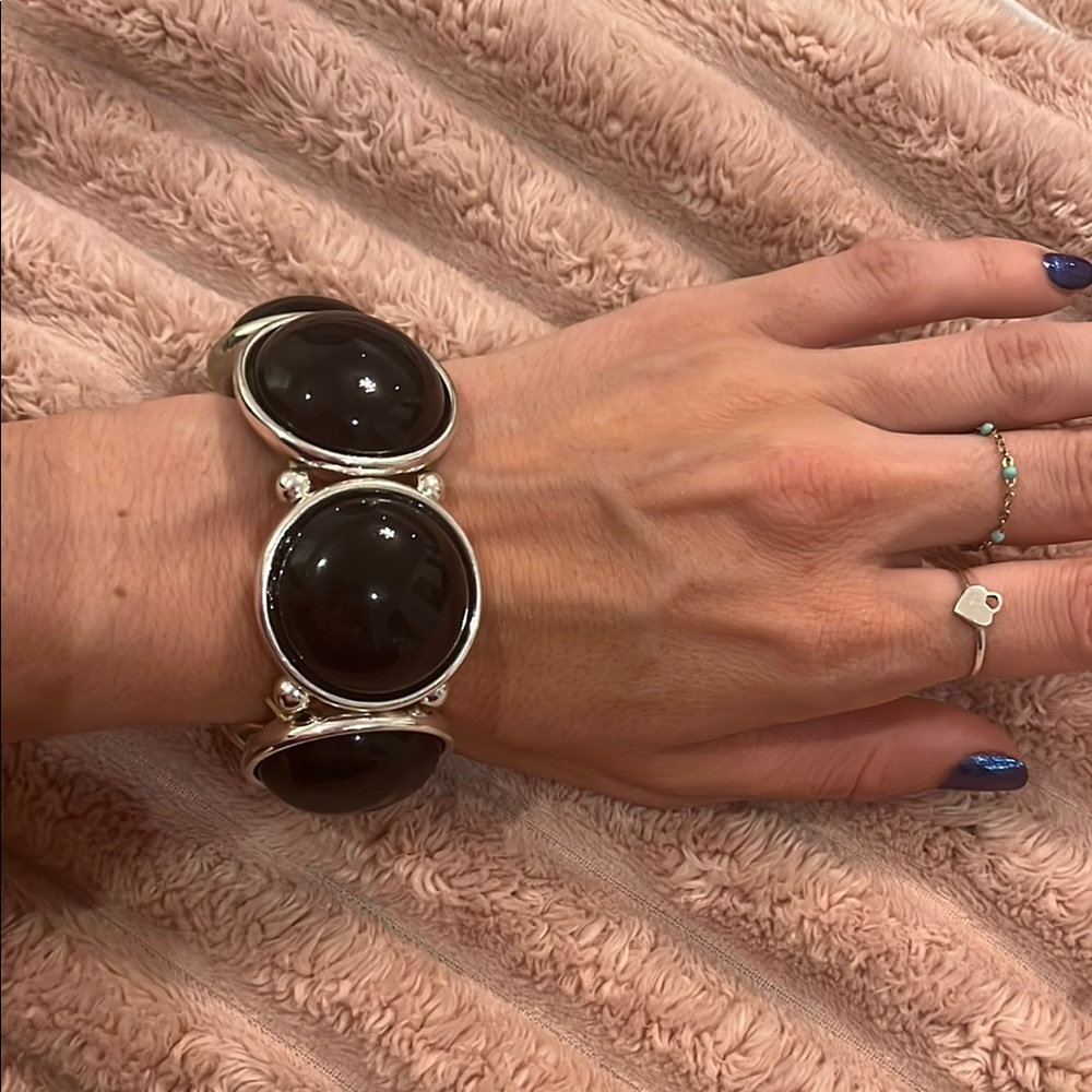 Bold Black and Silver tone Statement Bracelet
